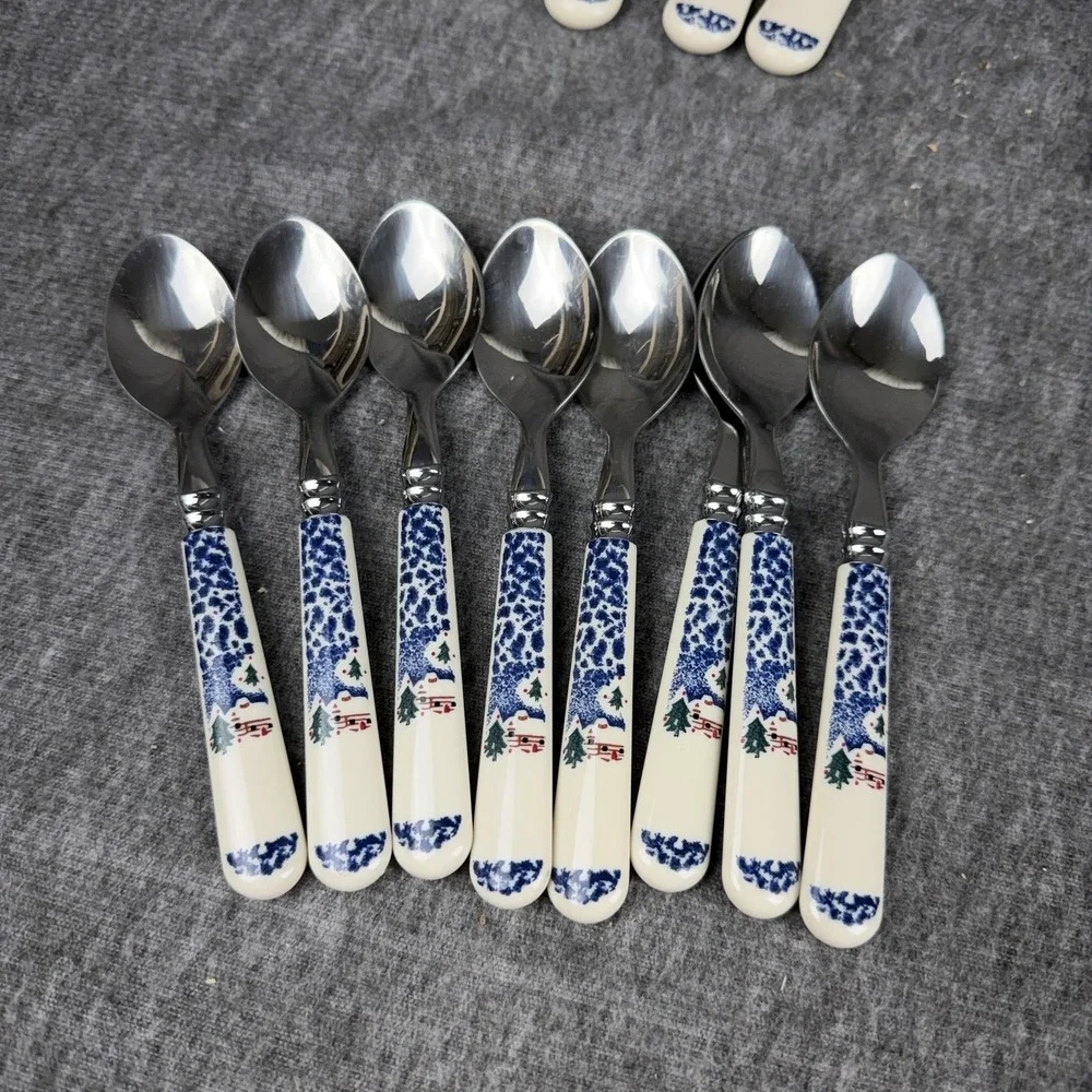 Christmas Snow Flatware Set 40 Piece Service For 8 Ceramic Stainless Handles